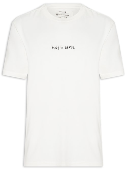 Camiseta Masculina Made In Brazil Bordado Branco