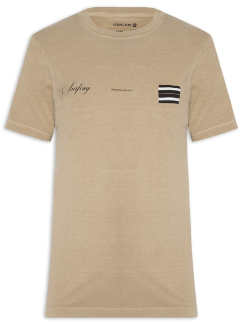 Camiseta Masculina Slim Stone Surfing Cursive Bege Camiseta Masculina Slim Stone Surfing Cursive Bege