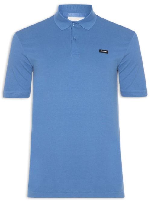 Polo Masculina Slim Manga Curta Em Piquet - Azul
