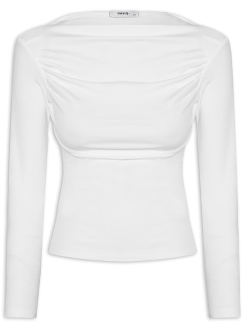 Blusa Feminina Drapeada Manga Longa - Branco Blusa Feminina Drapeada Manga Longa - Branco