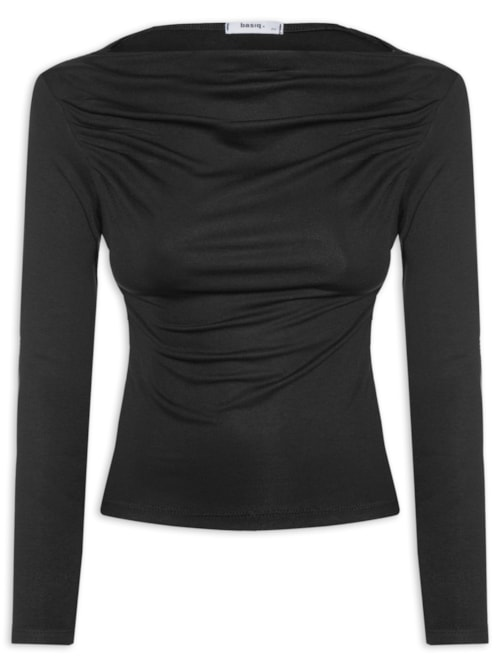 Blusa Feminina Drapeada Manga Longa - Preto Blusa Feminina Drapeada Manga Longa - Preto