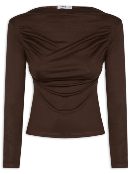 Blusa Feminina Drapeada Manga Longa - Marrom Blusa Feminina Drapeada Manga Longa - Marrom