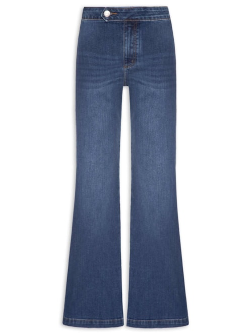 Calça Feminina Jeans Wide Leg Cós Aleta - Azul