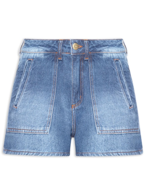 Short Jeans Feminino Bolsos Casa Inglesa - Azul