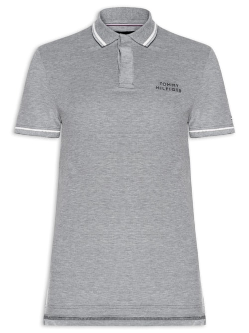 Polo Masculina Regular Fit Com Friso Duplo - Cinza Polo Masculina Regular Fit Com Friso Duplo - Cinza