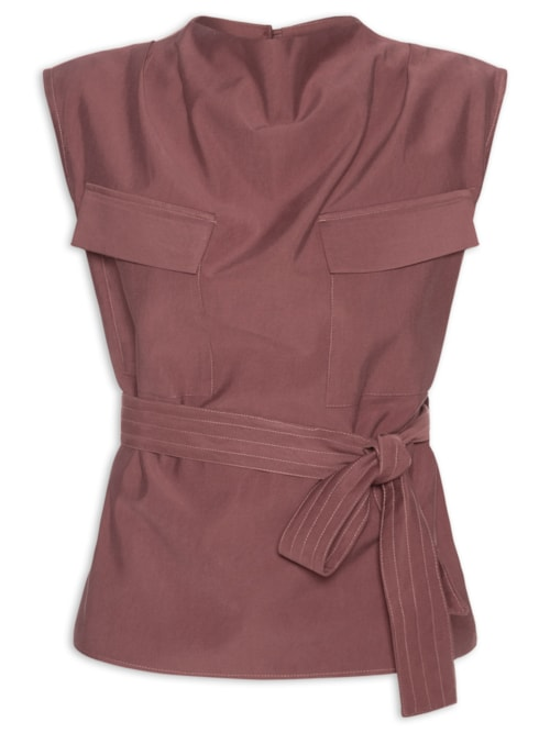 Blusa Feminina Com Bolsos Frontais E Cinto Para Amarração - Vermelho Blusa Feminina Com Bolsos Frontais E Cinto Para Amarração - Vermelho