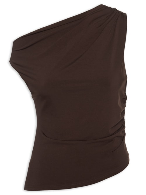 Blusa Feminina Drapeada Ombro Único Marrom Blusa Feminina Drapeada Ombro Único Marrom