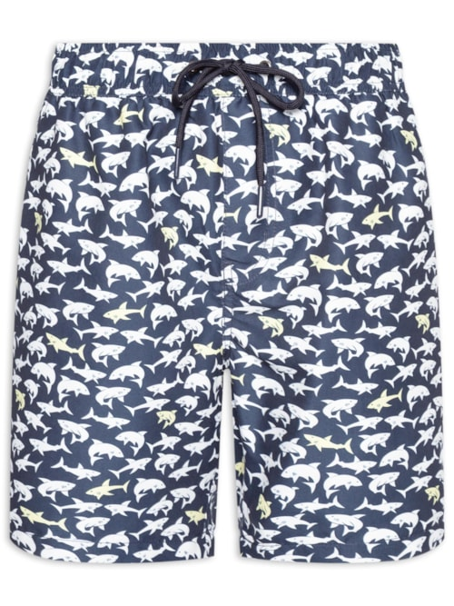 Short Masculino Beachwear Estampa Tubarão - Azul