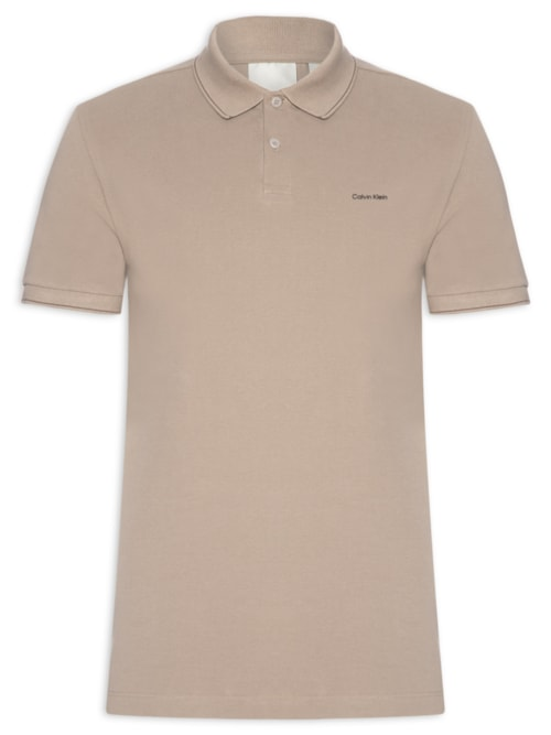 Polo Masculina slim Basica Com Friso - Bege Polo Masculina slim Basica Com Friso - Bege
