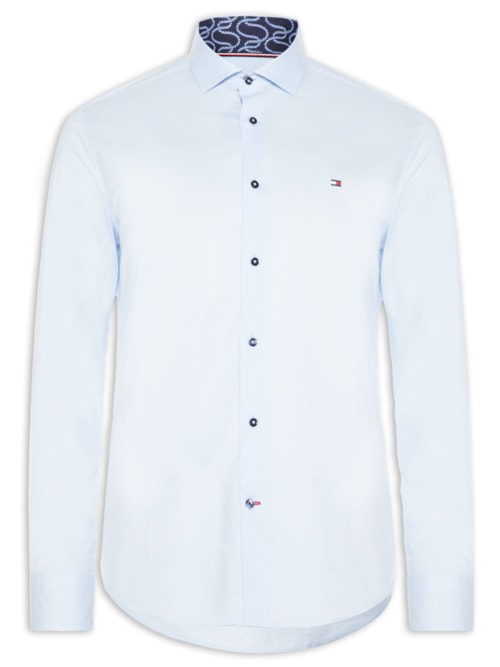 Camisa Masculina Social Slim Fit Detalhe Contrastante Poplin - Azul