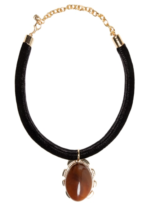 Colar Feminino Em Veludo Com Pingente - Marrom Colar Feminino Em Veludo Com Pingente - Marrom