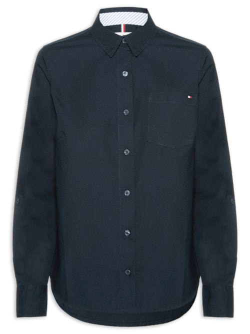 Camisa Feminina Classic Poplin Roll-Tab - Azul Camisa Feminina Classic Poplin Roll-Tab - Azul