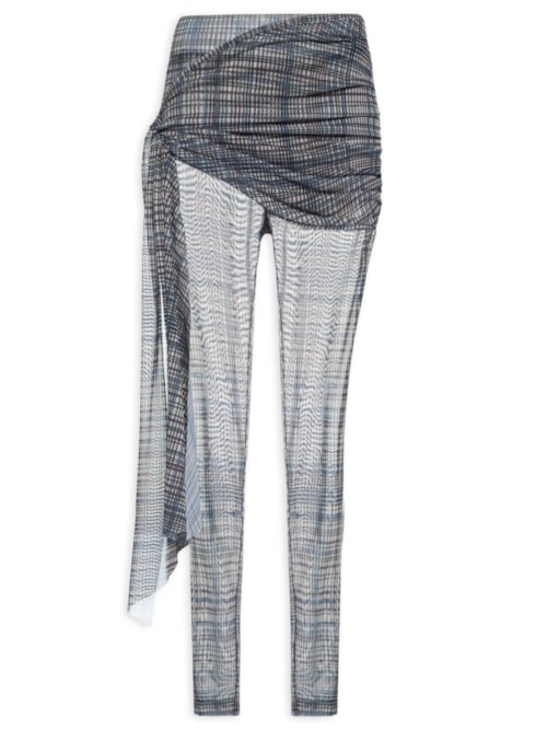 Calça Feminina Cintura Alta com Sobreposição - Azul