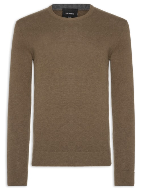Suéter Masculino Básico Gola Careca Em Tricot - Marrom Suéter Masculino Básico Gola Careca Em Tricot - Marrom