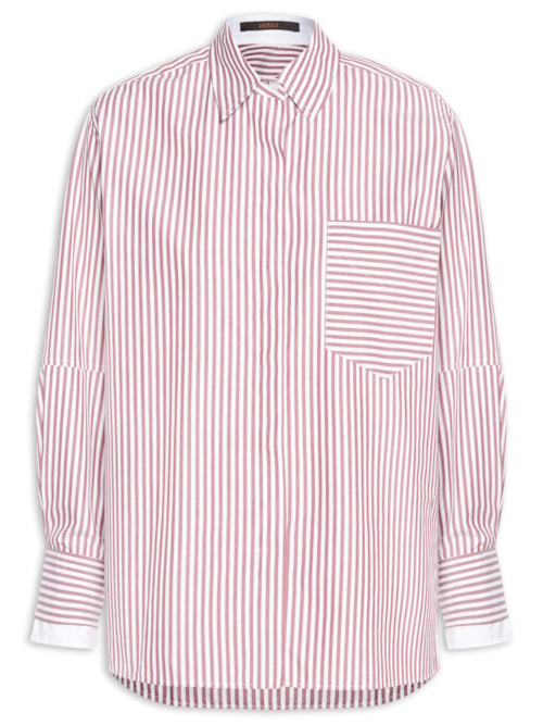 Camisa Feminina Tricoline Listrada Punho Duplo - Marrom Camisa Feminina Tricoline Listrada Punho Duplo - Marrom