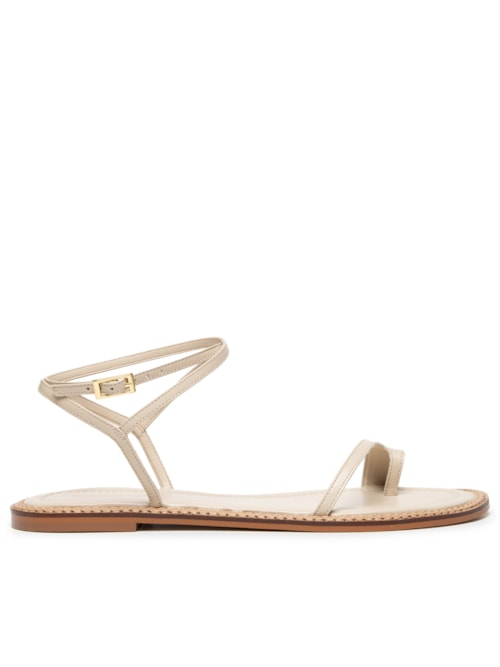 Sandália Feminina Rasteira Em Couro - Off White Sandália Feminina Rasteira Em Couro - Off White