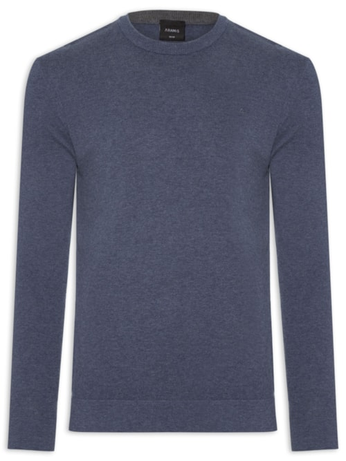 Suéter Masculino Básico Gola Careca Em Tricot - Azul Suéter Masculino Básico Gola Careca Em Tricot - Azul