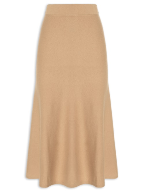 Saia Midi Com Blend De Lã E Cashmere - Bege Saia Midi Com Blend De Lã E Cashmere - Bege