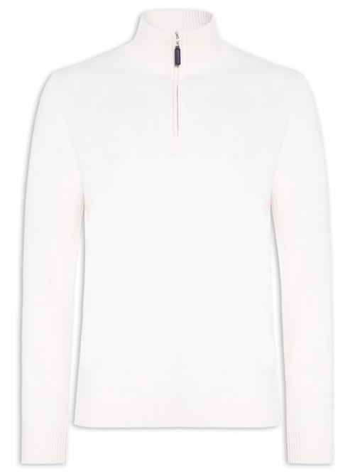 Suéter Masculino Puro Cashmere Detalhe Zíper - Branco Suéter Masculino Puro Cashmere Detalhe Zíper - Branco