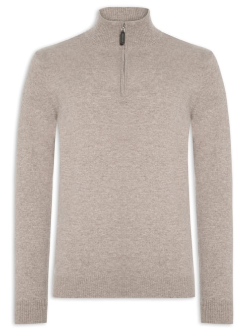 Suéter Masculino Puro Cashmere Detalhe Zíper - Bege