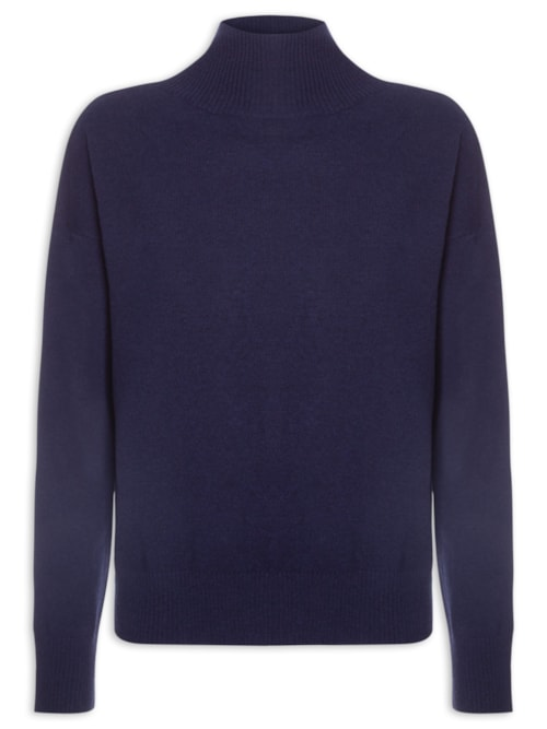 Suéter Feminino Gola Alta Com Blend De Lã E Cashmere - Azul Suéter Feminino Gola Alta Com Blend De Lã E Cashmere - Azul