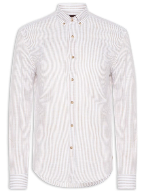 Camisa Casual Masculina Voil Listras - Branco Camisa Casual Masculina Voil Listras - Branco