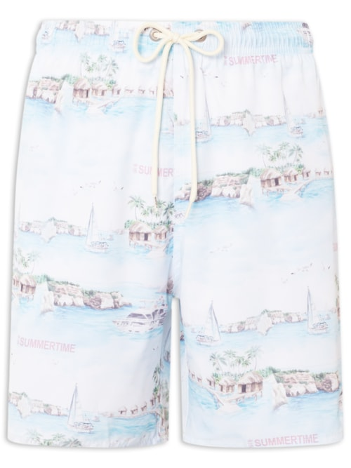 Shorts Praia Estampado Summertime Aqua - Azul