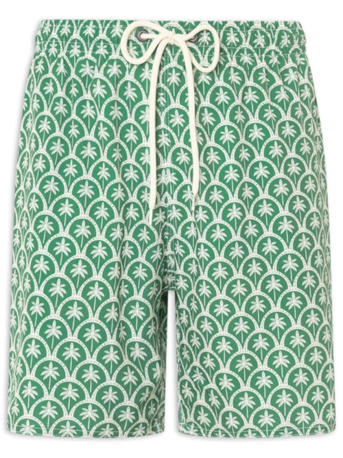 Shorts Masculino Praia Estampado Mosaico Palm Verde