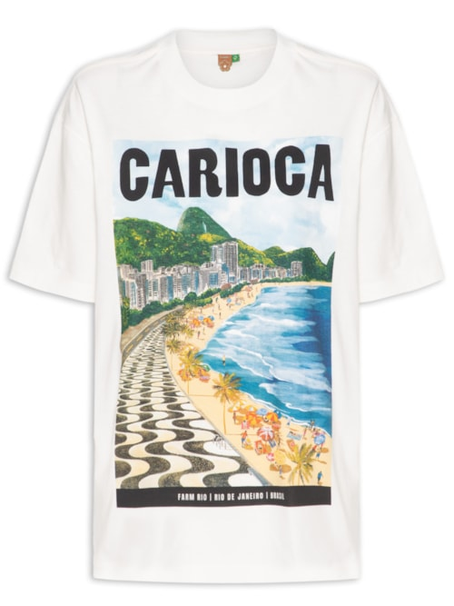 Camiseta Feminina Média Paisagem Carioca - Branco