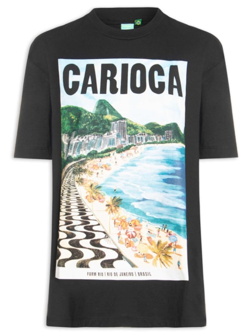 Camiseta Feminina Média Paisagem Carioca - Preto Camiseta Feminina Média Paisagem Carioca - Preto