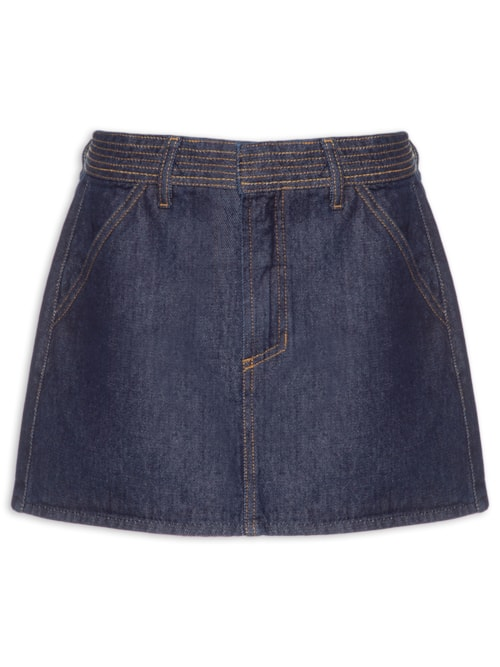 Saia Jeans Cós Pesponto - Azul