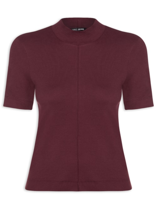 Blusa Feminina Manga Curta Gola Alta Ribana - Vermelho Blusa Feminina Manga Curta Gola Alta Ribana - Vermelho