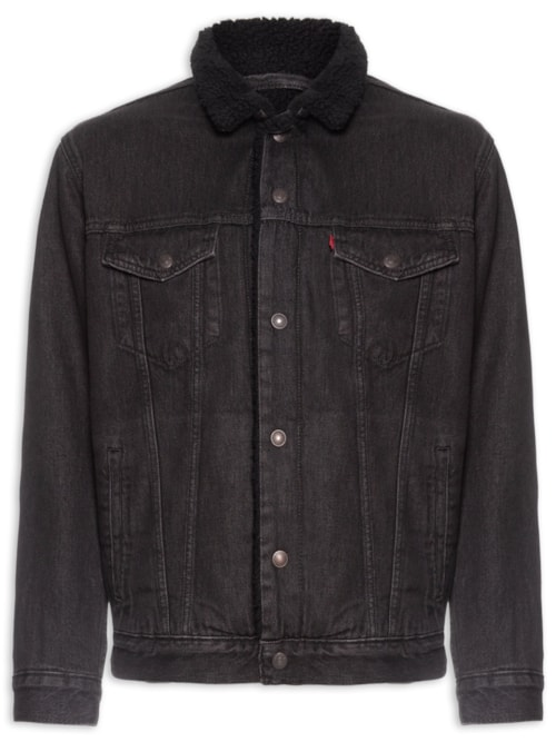 Jaqueta Masculina Jeans Modelagem Relaxed Sherpa Tracker - Preto