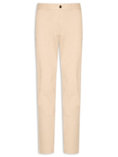 Calça Masculina Blend Linho Casual Reta Bege