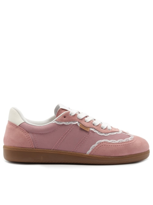Tênis Feminino A'25 com Detalhes de Renda Rosa