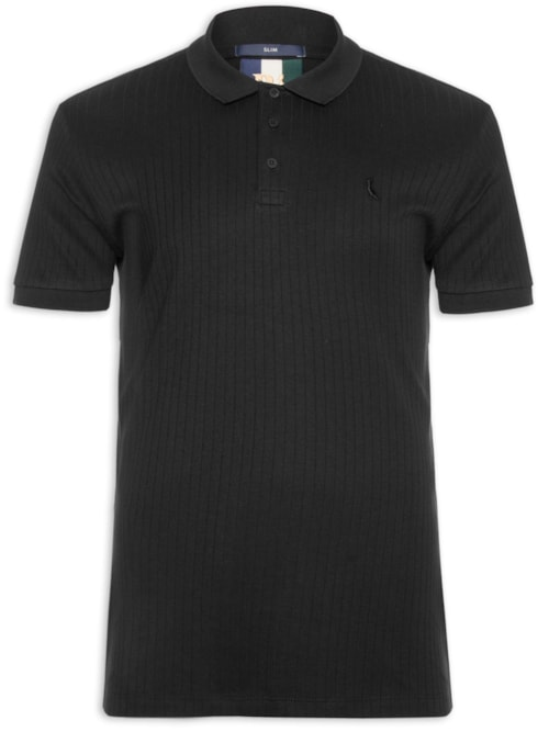 Polo Masculina Slim Canelada Preto Polo Masculina Slim Canelada Preto