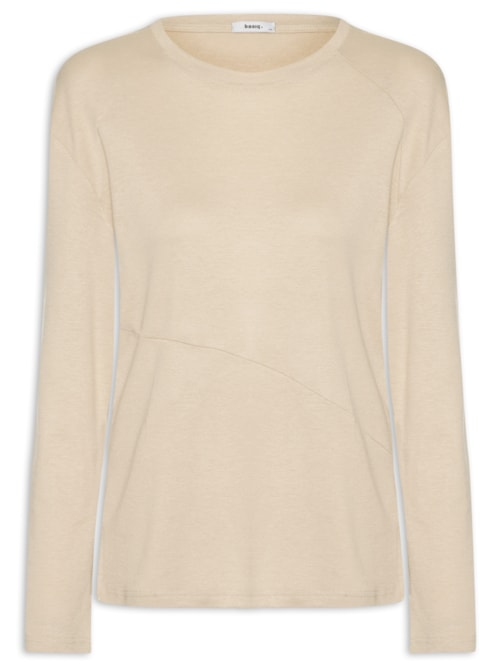 Camiseta Feminina Manga Longa Com Recortes - Bege