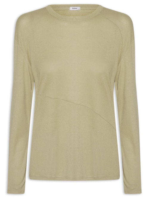 Camiseta Feminina Manga Longa Com Recortes - Verde