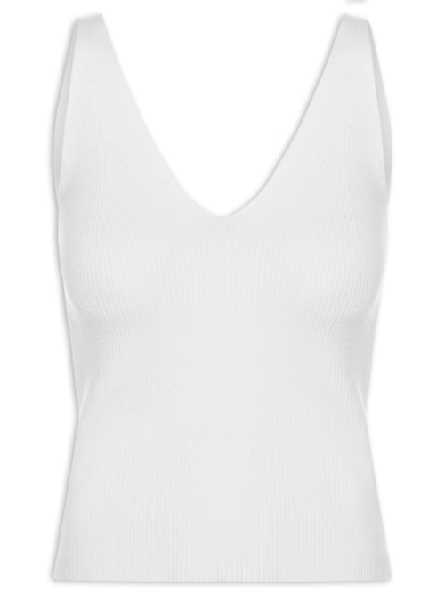 Regata Feminina Tricot Decote V Branco Regata Feminina Tricot Decote V Branco