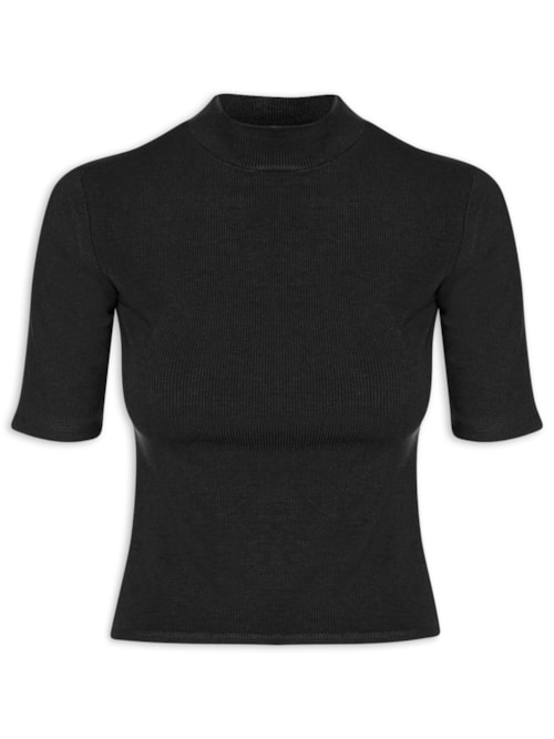 Camiseta Feminina Gola Média Manga Curta - Preto Camiseta Feminina Gola Média Manga Curta - Preto