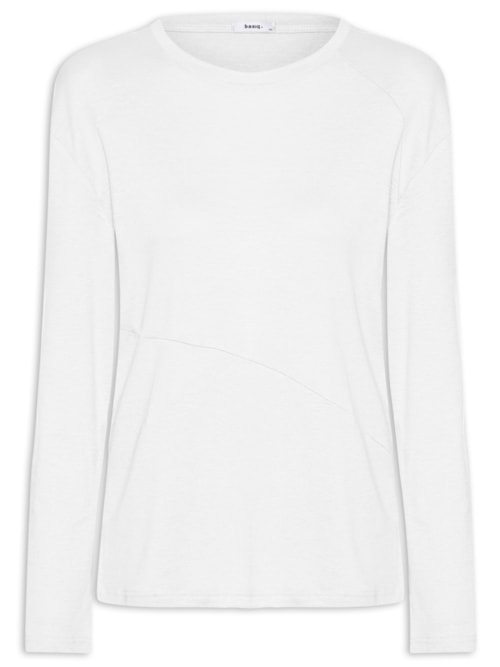 Camiseta Feminina Manga Longa Com Recortes - Branco