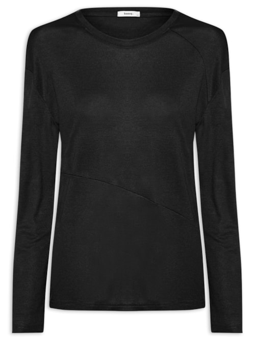 Camiseta Feminina Manga Longa Com Recortes - Preto