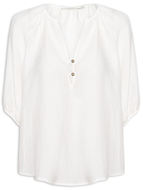 Blusa Feminina Decote Botões - Branco Blusa Feminina Decote Botões - Branco