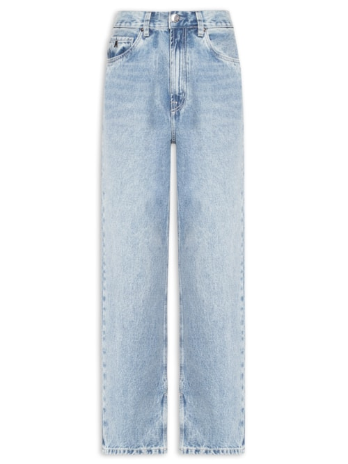 Calça Feminina Jeans Reta Rock Pespontos - Azul Calça Feminina Jeans Reta Rock Pespontos - Azul