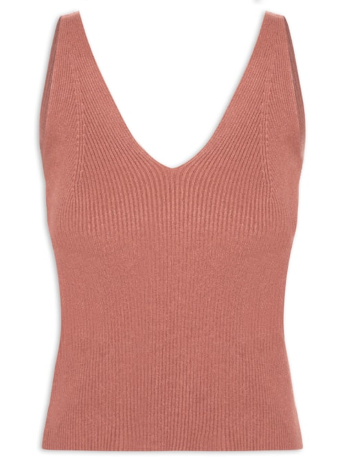 Regata Feminina Tricot Decote V Bege Regata Feminina Tricot Decote V Bege