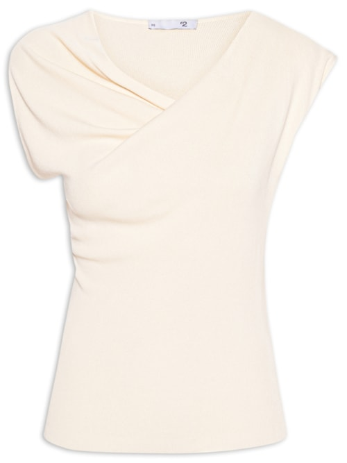 Blusa Feminina Decote Degagê Em Tricot - Bege