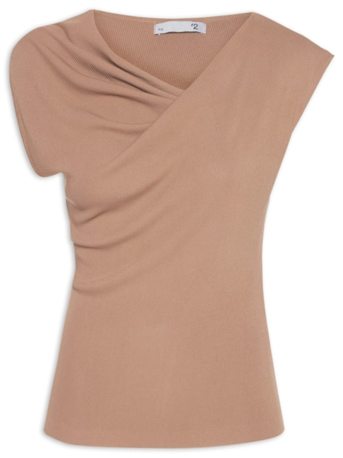 Blusa Feminina Decote Degagê Em Tricot - Marrom
