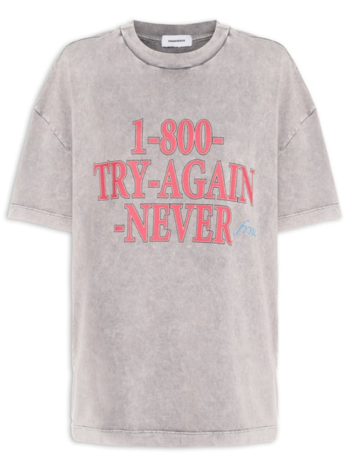 Camiseta Feminina Max Try Again - Cinza Camiseta Feminina Max Try Again - Cinza