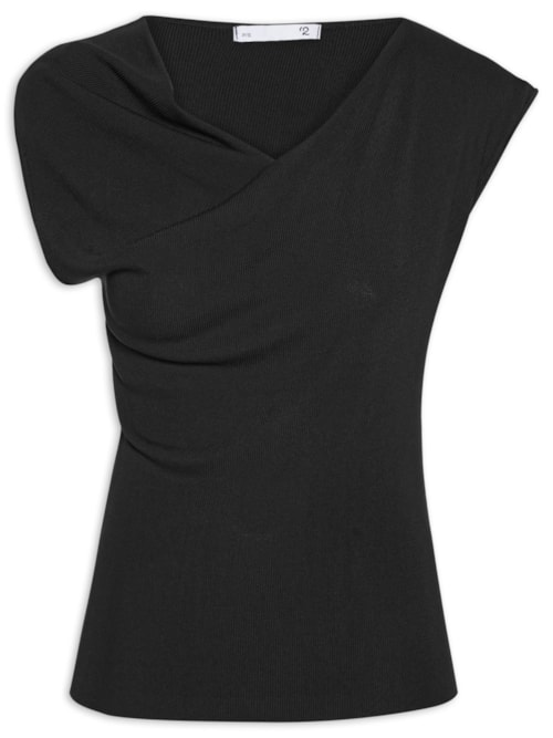 Blusa Feminina Decote Degagê Em Tricot - Preto Blusa Feminina Decote Degagê Em Tricot - Preto