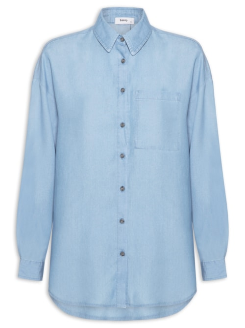 Camisa Feminina Casual Manga Longa - Azul